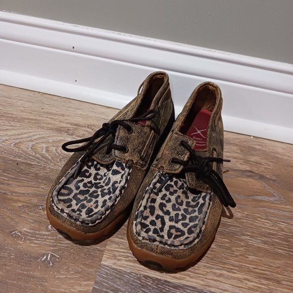 Twisted X Chocolate with Cheetah Driving Moccasin Shoes Brown WDM0057 Size 7.5 - Picture 2 of 6
